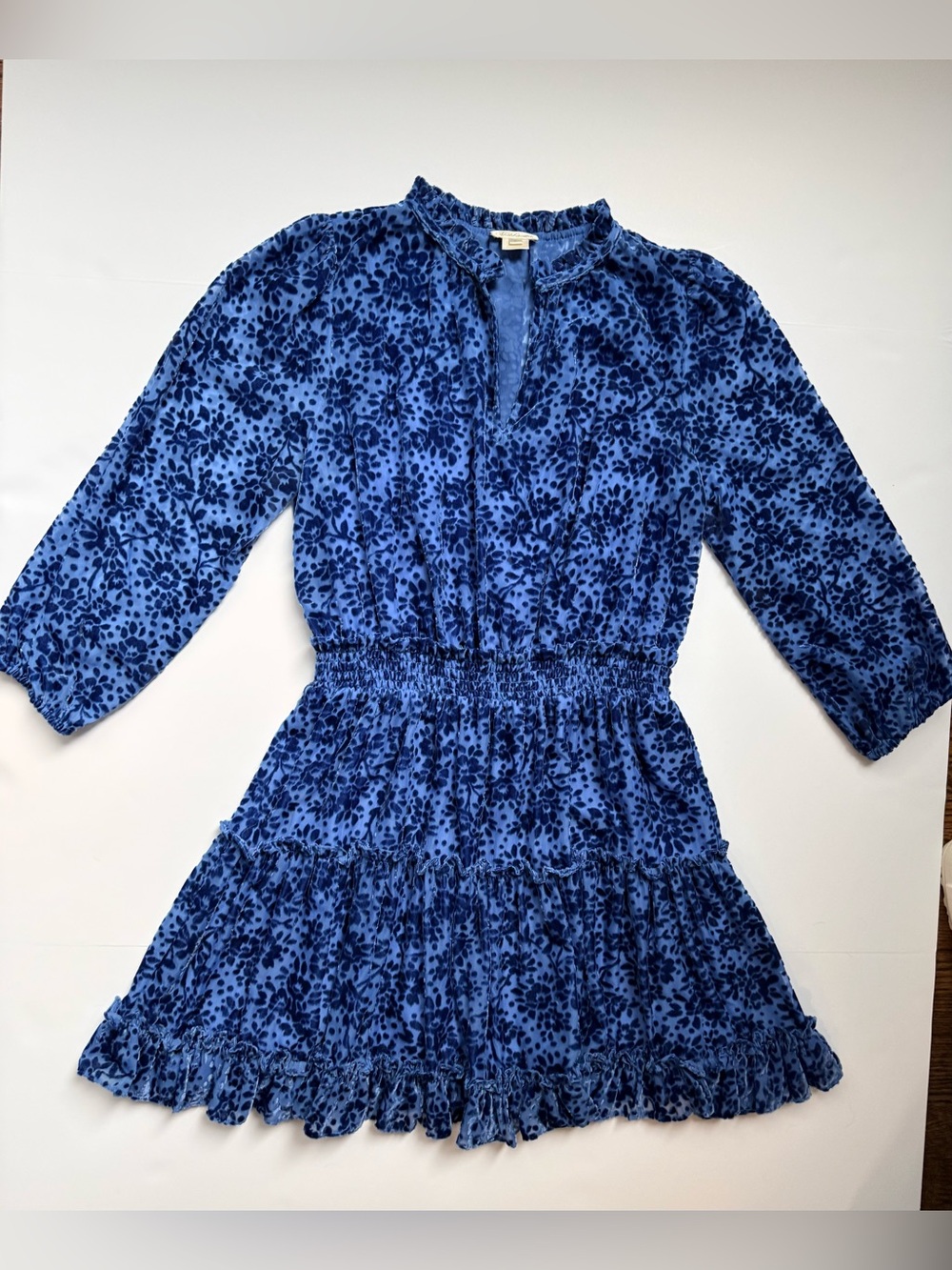 Shoshanna Sasha Burnout Velvet Floral Mini Dress Lapis Blue Size 8